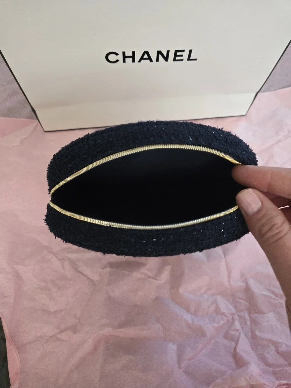 CHANEL Dark Navy BLUE MAKEUP tweed Cosmetics Pouch 6.5